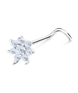 Flower Silver Curved Nose Stud NSKB-1900